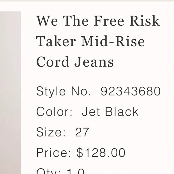 We the Free Risk Taker Cord Jeans - size 27 - Picture 2 of 6